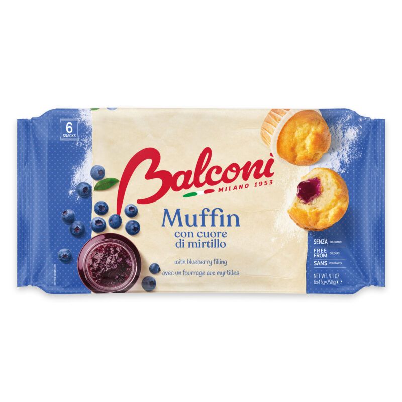 Balconi Muffins med blåbærfyld. Pose med 6 stk. muffins