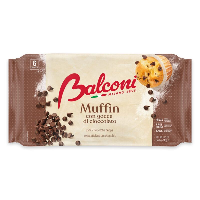 Balconi Muffins med chokoladestykker. 6 stk. enkeltpakkede muffins