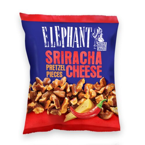 Elephant Sriracha Cheese pretzel pieces I en pose med 125 g