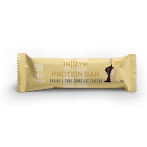 IN2ZYM proteinbar i beige emballage med smag af banan og mørk chokolade
