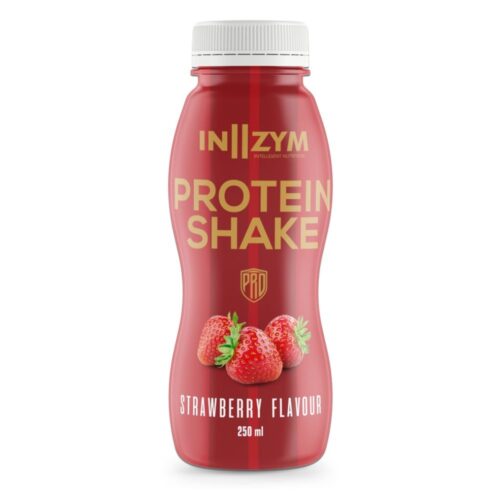 Flaske med jordbær protein shake fra IN2ZYM