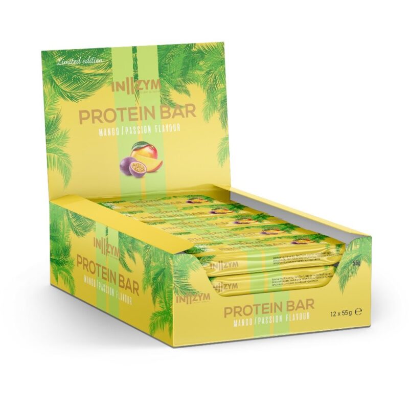 In2Zym Proteinbar Mango:passion Limited Edition kasse med 12 bars.