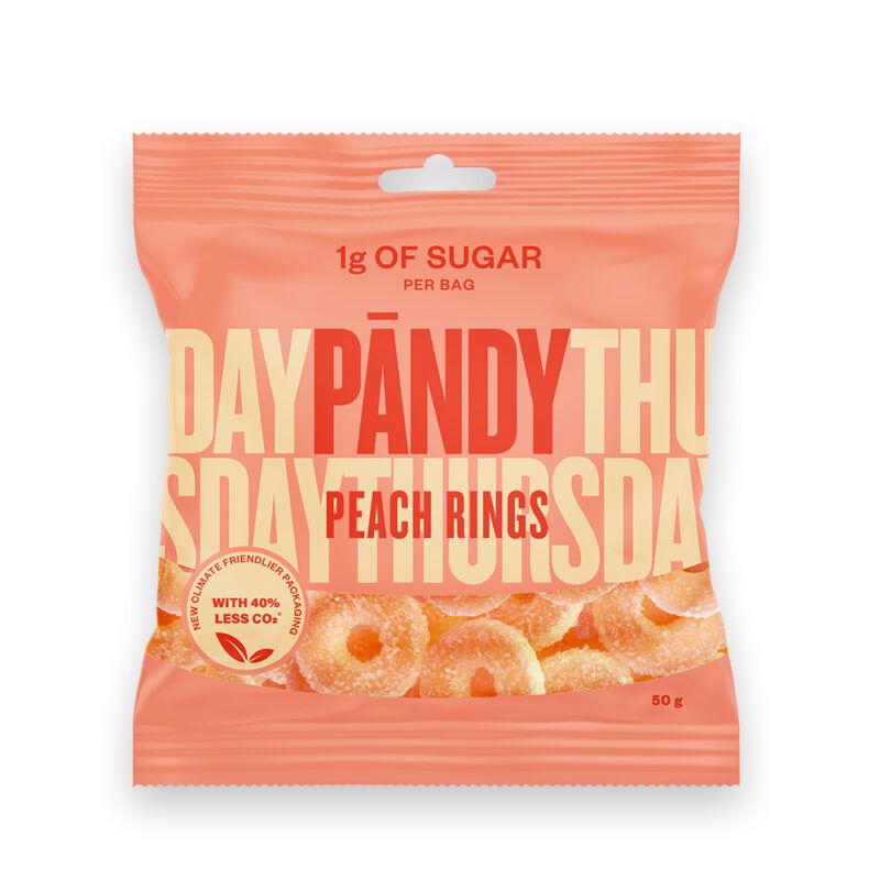 Pandy Candy Peach Rings pose. Vingummi med skum og gele.