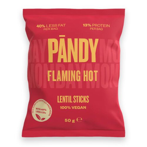 Pandy Flaming Hot Lentil Sticks Chips linsechips i rød pose